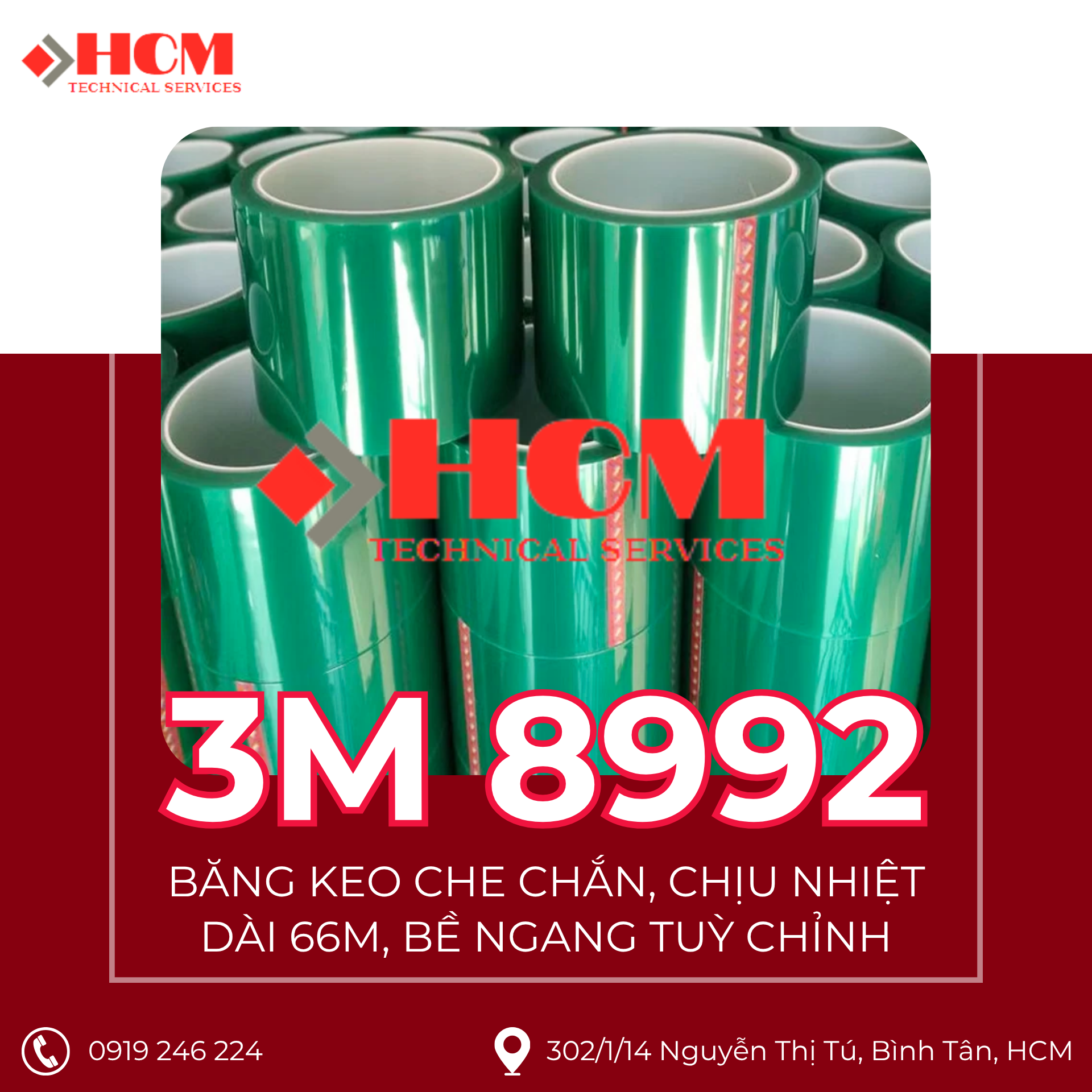 3M 8992 - Băng Keo Che Chắn, Chịu Nhiệt - Dài 66M, bề ngang tuỳ chỉnh theo yêu cầu