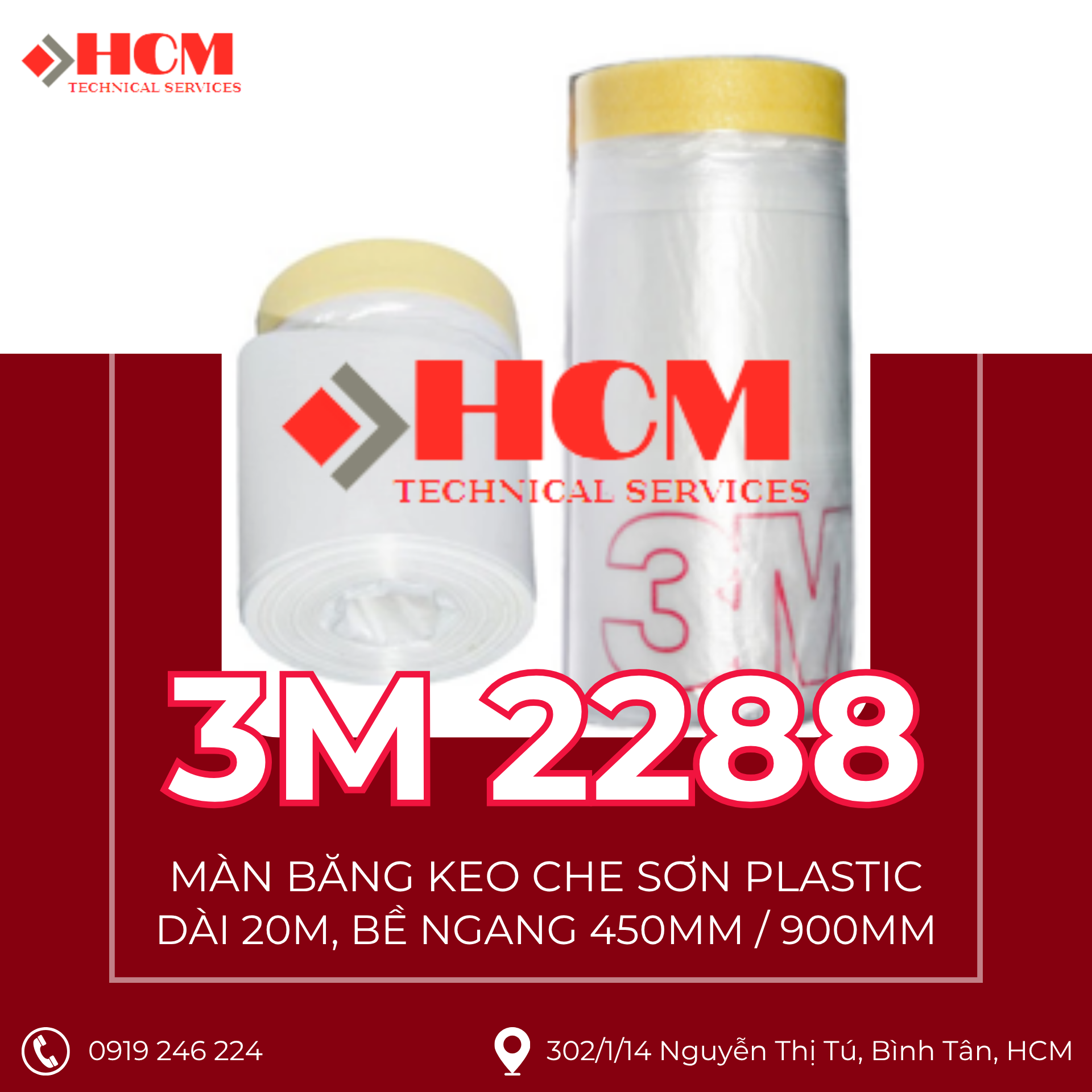 3M 2288 - Màn Băng Keo Che Sơn PLASTIC - Dài 20M, bề ngang 450MM / 900MM