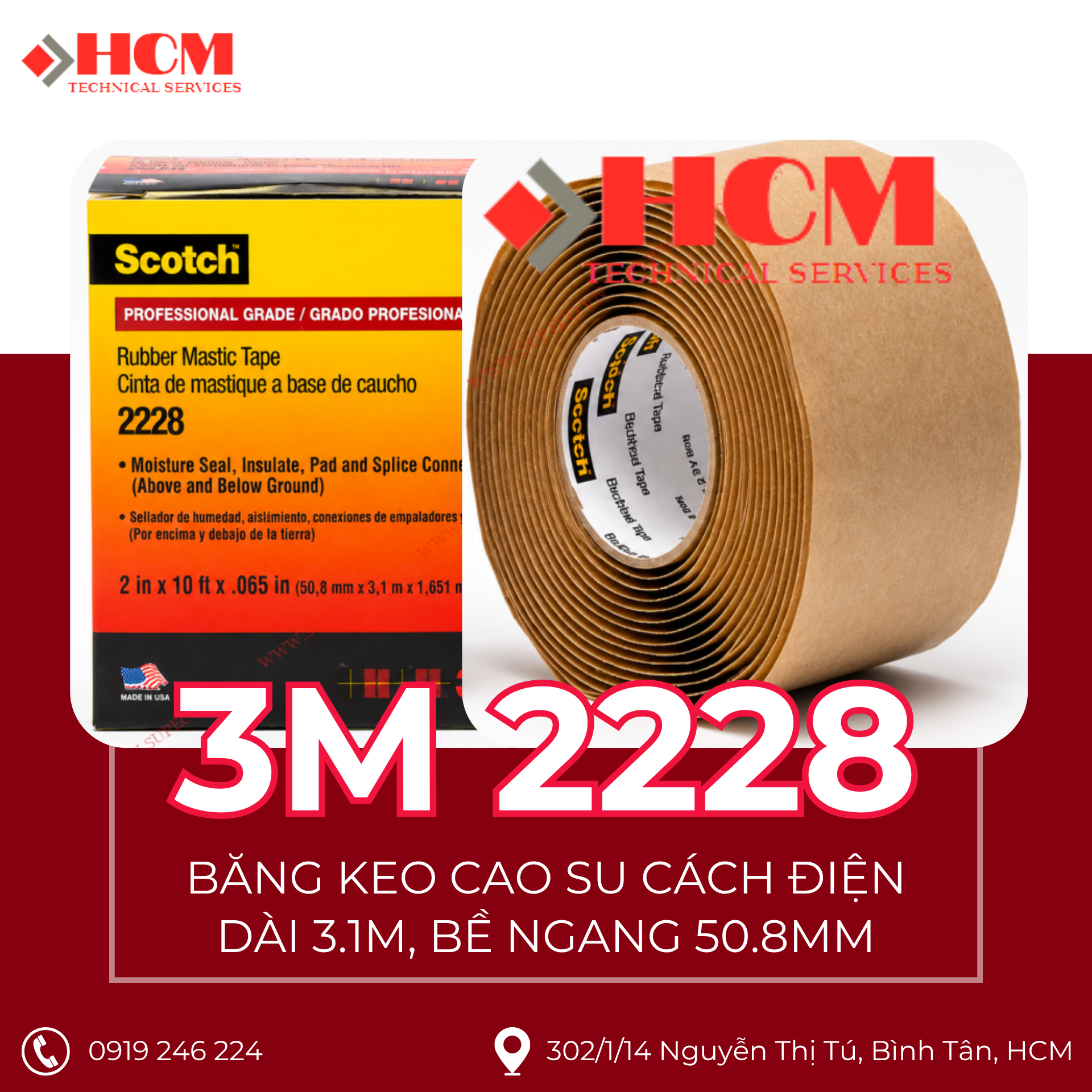 3M 2228 - Băng Keo Cao Su Cách Điện Trung Thế -  Dài 3.1M, Rộng 50.8MM